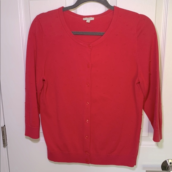 Talbots Sweaters - Talbots hot pink cotton cardigan with raised dots pattern size medium petite